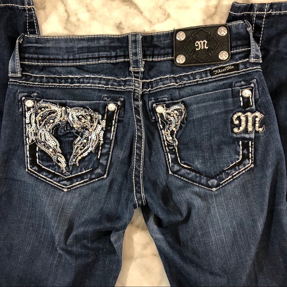 Miss Me Bling Wing Denim Jegging Jean Pants, Sz 25